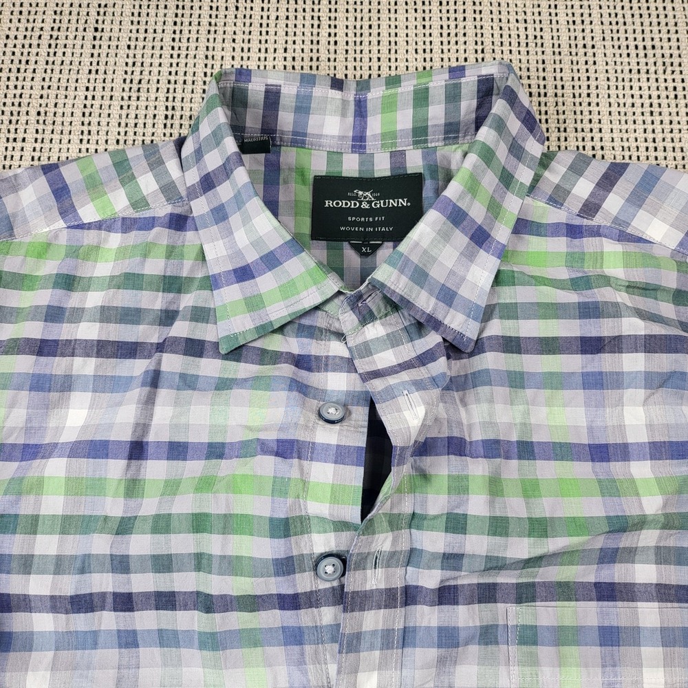 Rodd & Gunn Shirt Mens‎ XL Blue Green Plaid Long Sleeve Button Front Slim Fit